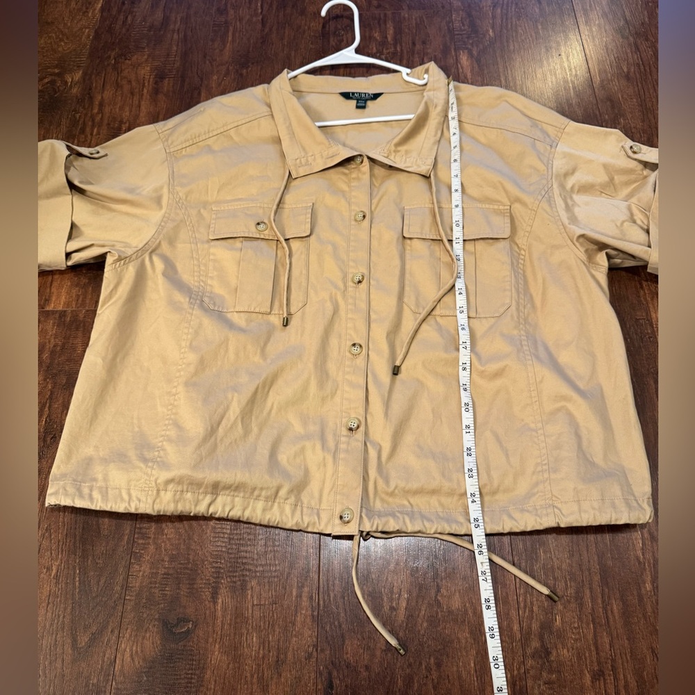 Lauren Ralph Lauren Tan Utility Button Up Top - Picture 6 of 8